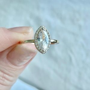 14k Gold over 925 Sterling Silver Diamond Marquise Cut Halo Gold Ring